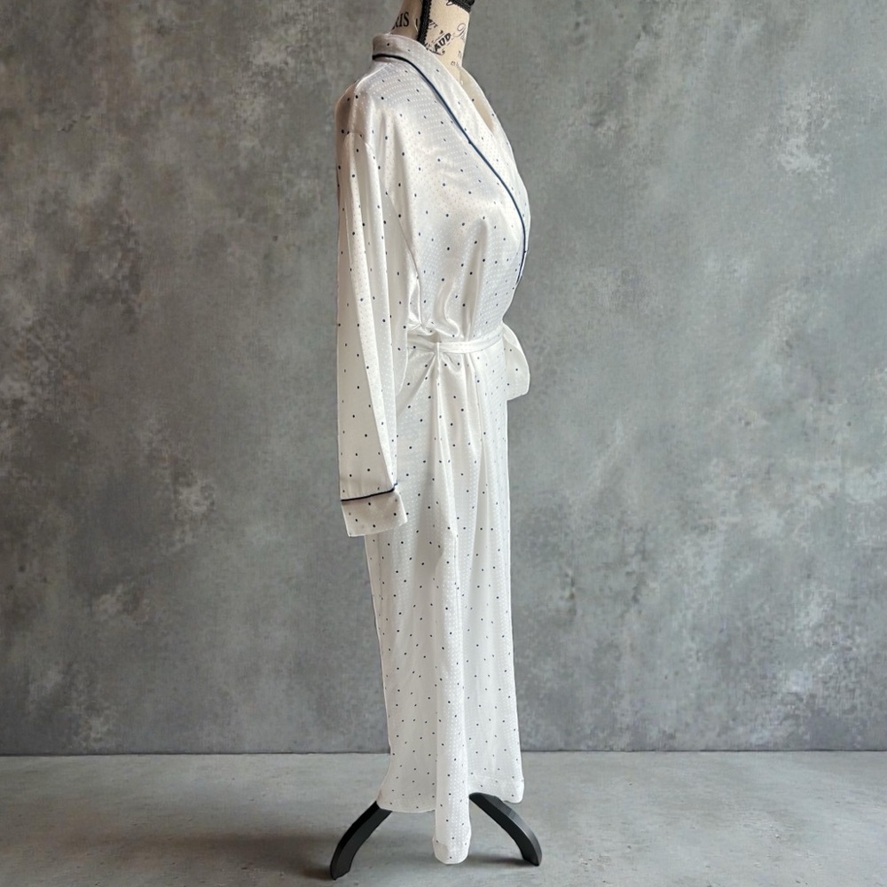 Christian Dior Elegant White Polka Dot Robe w pockets made in USA Sz small - Picture 2 of 9